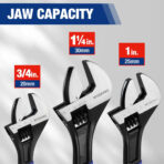 WORKPRO 3-Piece Adjustable Wrench Set, 6in, 8in & 10in Wrenches with Ergonomic Grip for Home, Garage, Workshop - Image 5